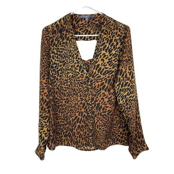 Guess Tops - GUESS Shirt Womens Medium Leopard Open Back Chiffon Button Front Long Sleeves